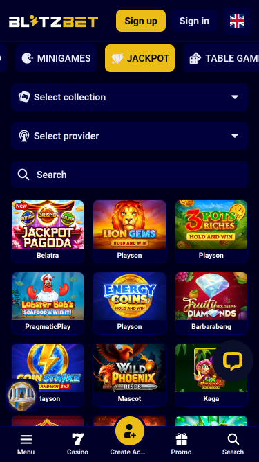 Jackpot mobile del casinò Blitzbet