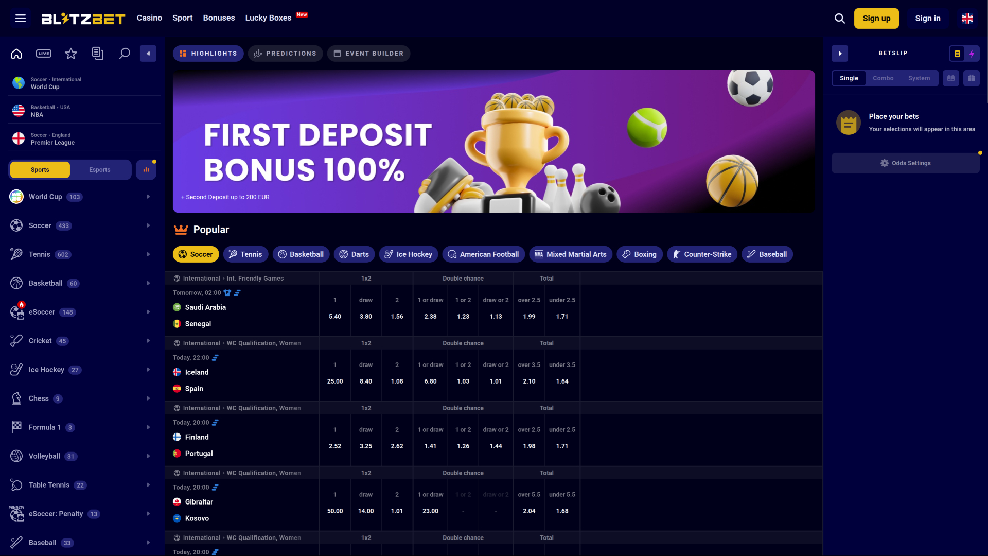 Blitzbet Casino sport desktop