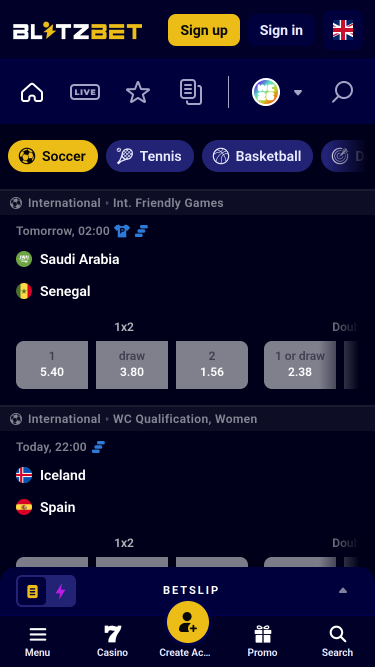 Blitzbet Casino sport mobile