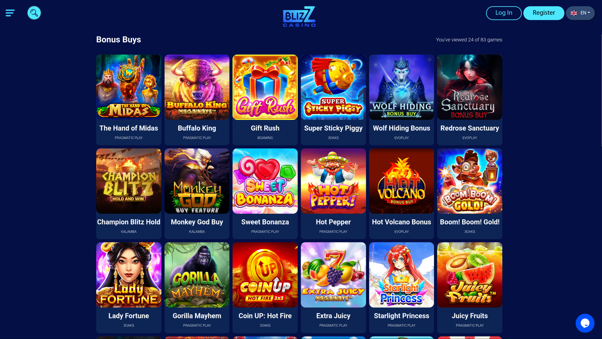 Achat de bonus sur bureau de Blizz Casino