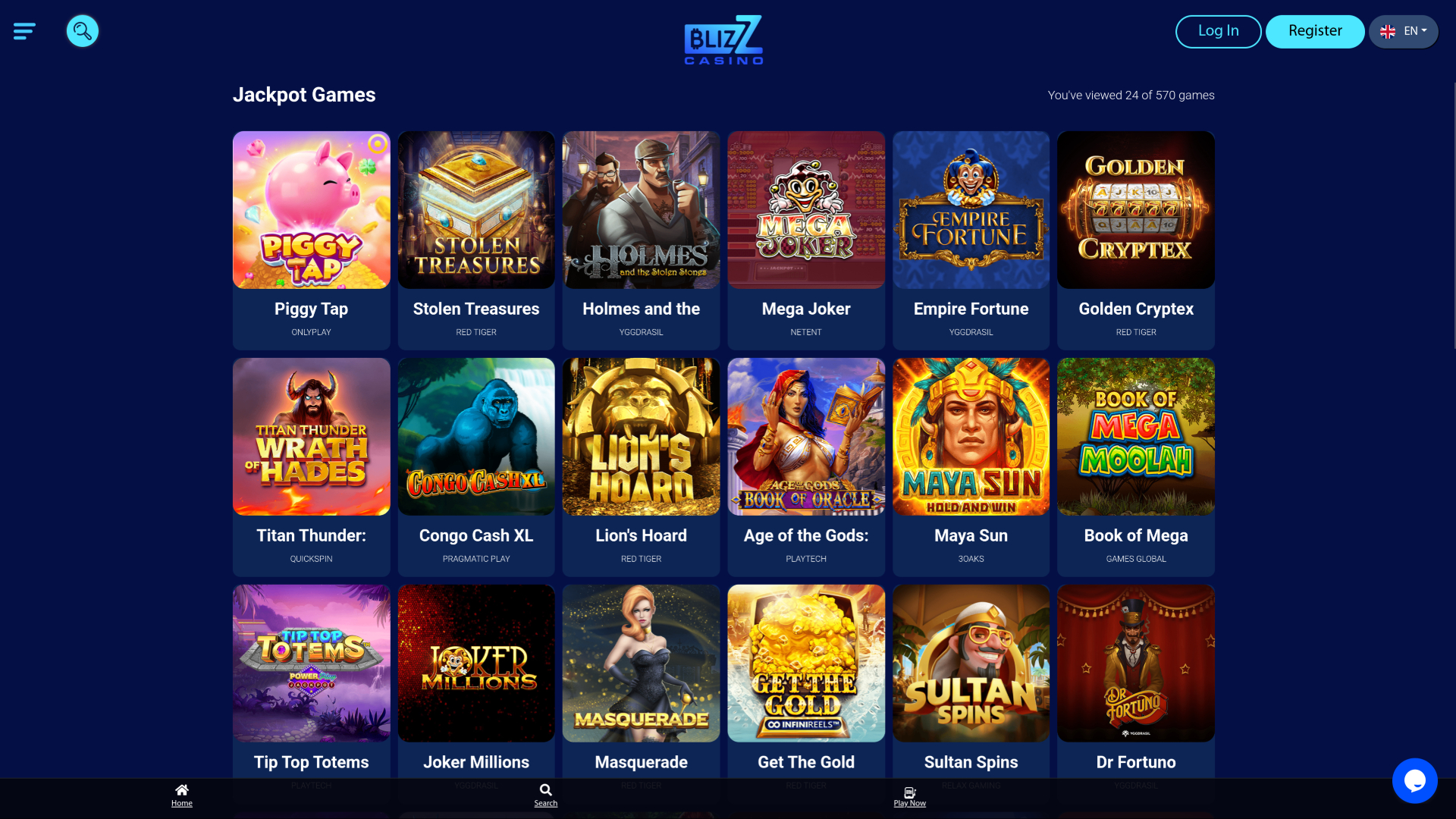 Jackpot sur bureau de Blizz Casino