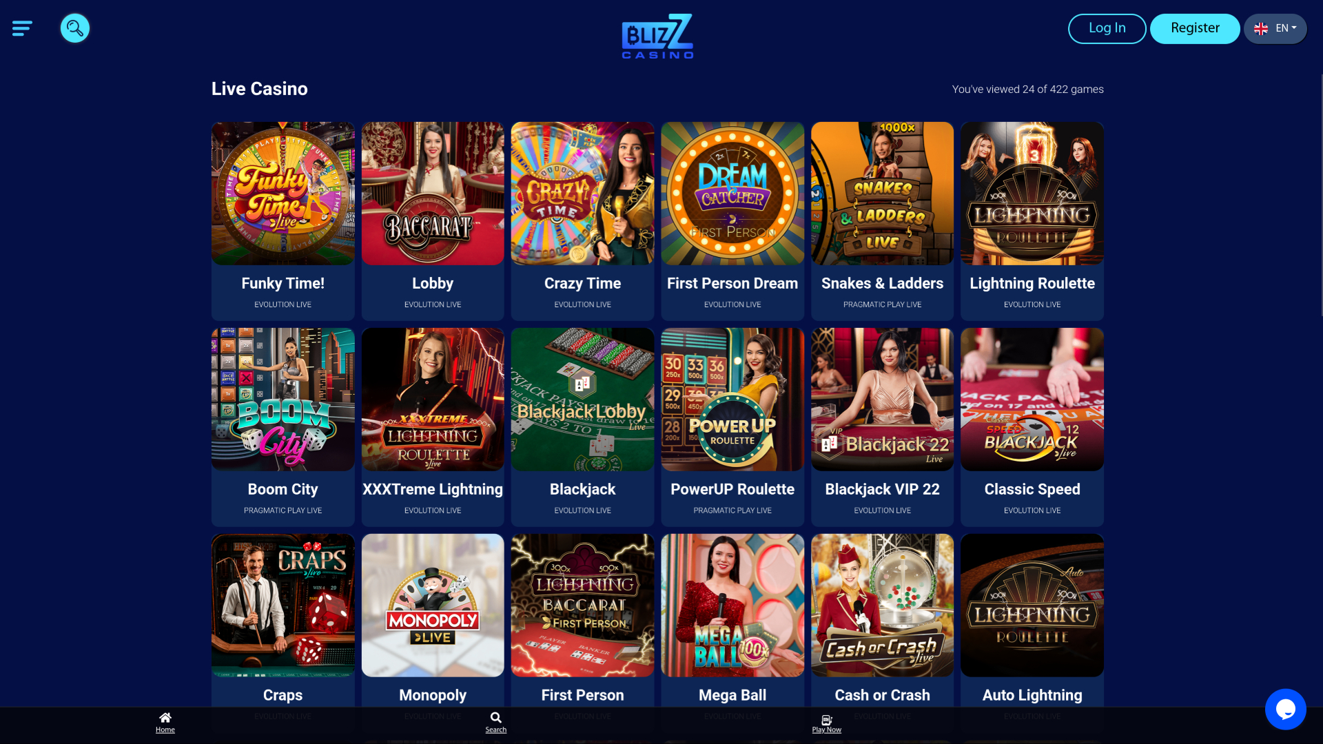 Croupier en direct sur bureau de Blizz Casino