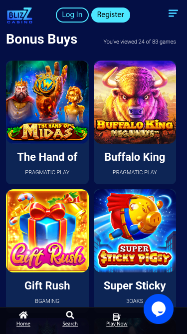 Achat de bonus mobile de Blizz Casino