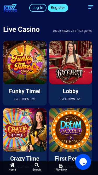Croupier en direct mobile de Blizz Casino