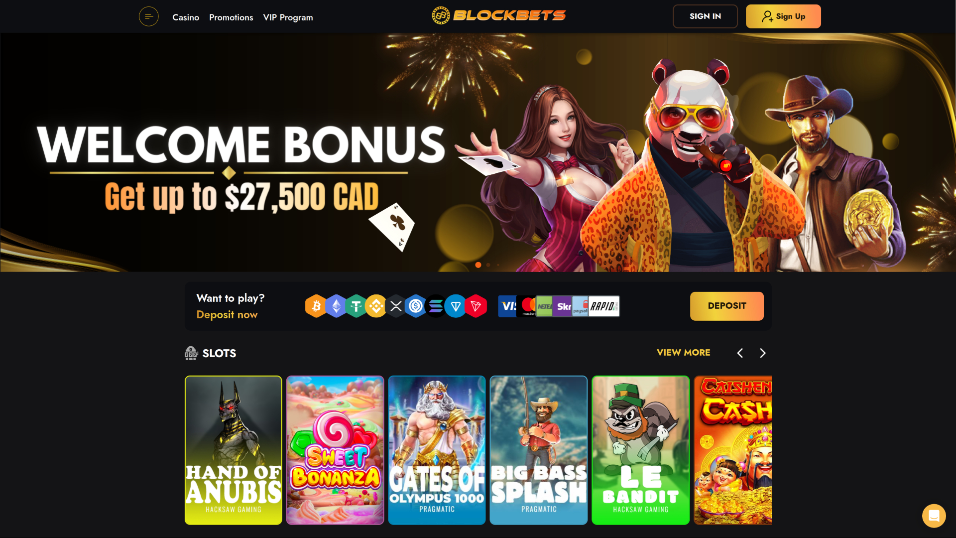 Page d'accueil de bureau de BlockBets Casino