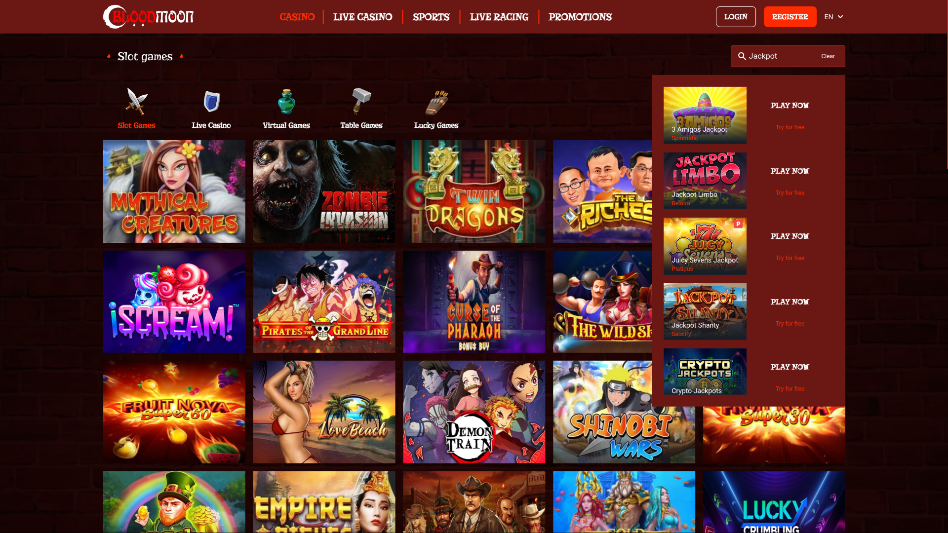 Jackpot sur bureau de Blood Moon Casino