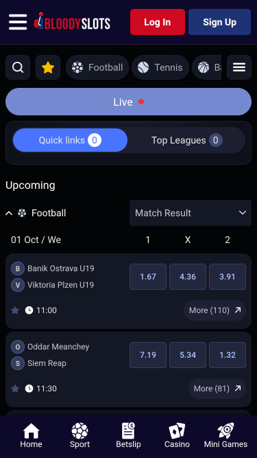 Sport mobile di BloodySlots Casino