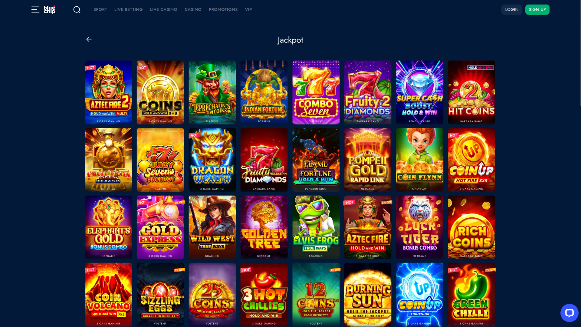 Jackpot de BlueChip Casino sur ordinateur