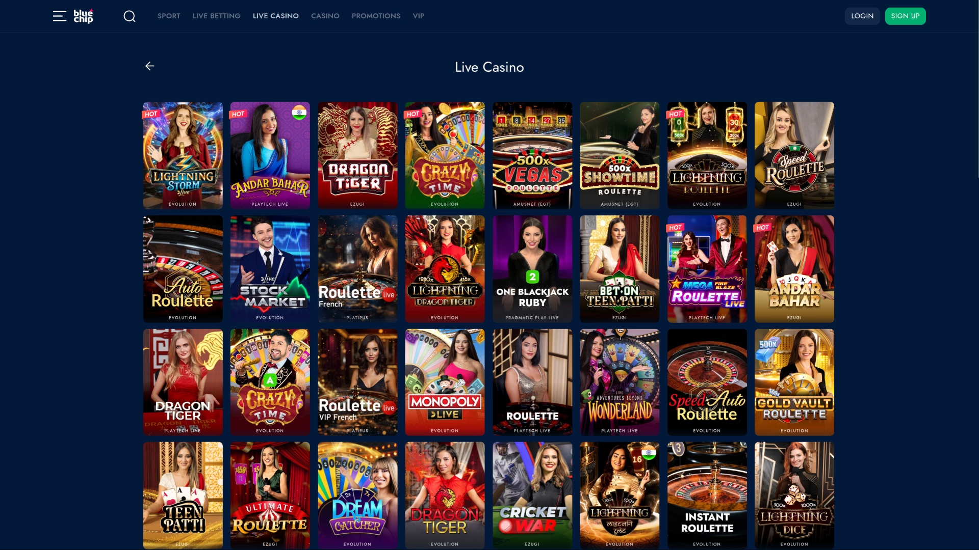 Croupier en direct de BlueChip Casino sur ordinateur