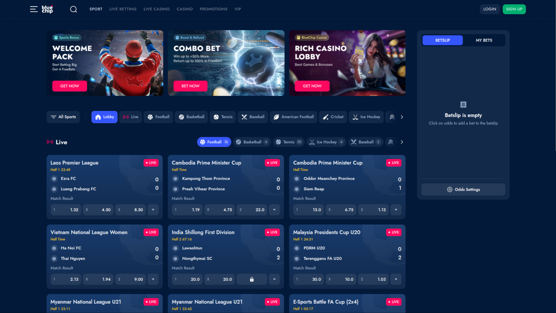 Sports de BlueChip Casino sur ordinateur