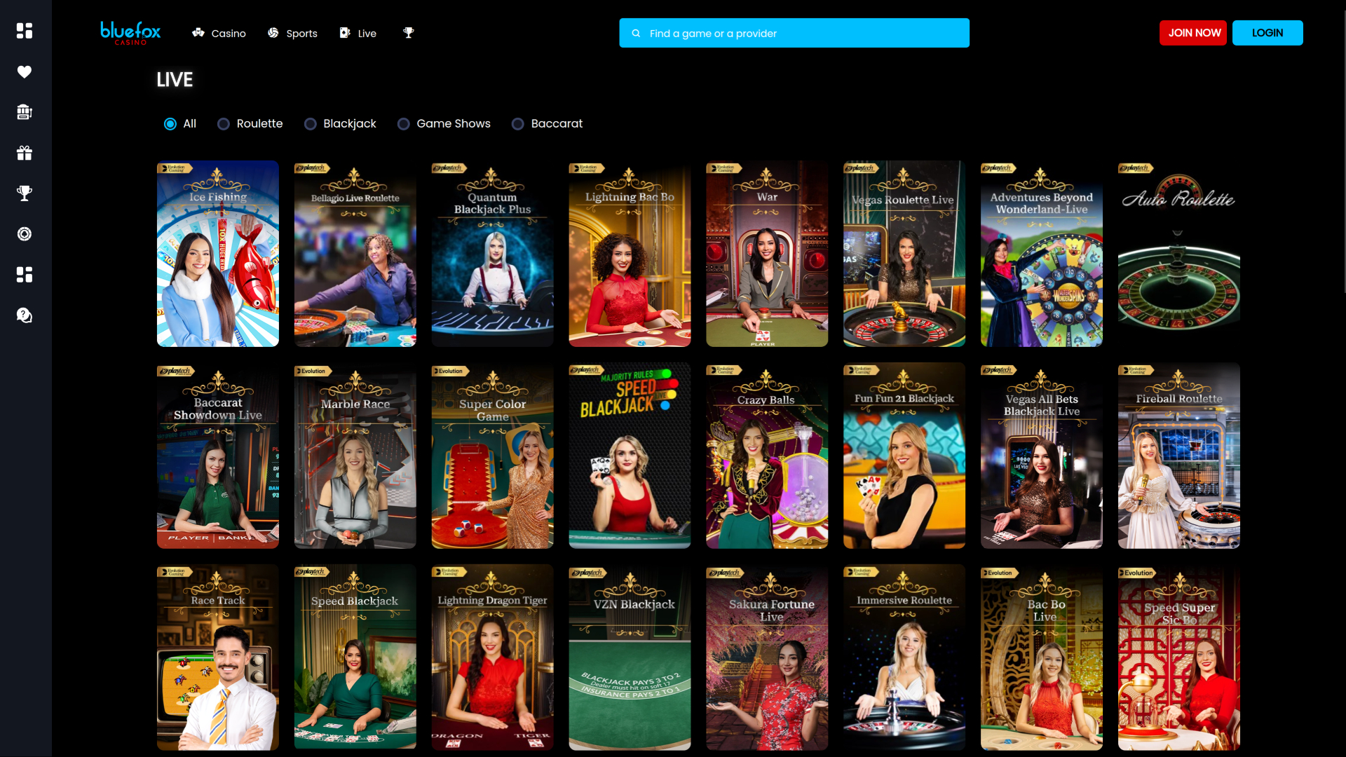 Live dealer desktop di Blue Fox Casino