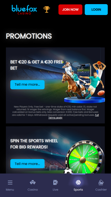 Promozioni mobile di Blue Fox Casino