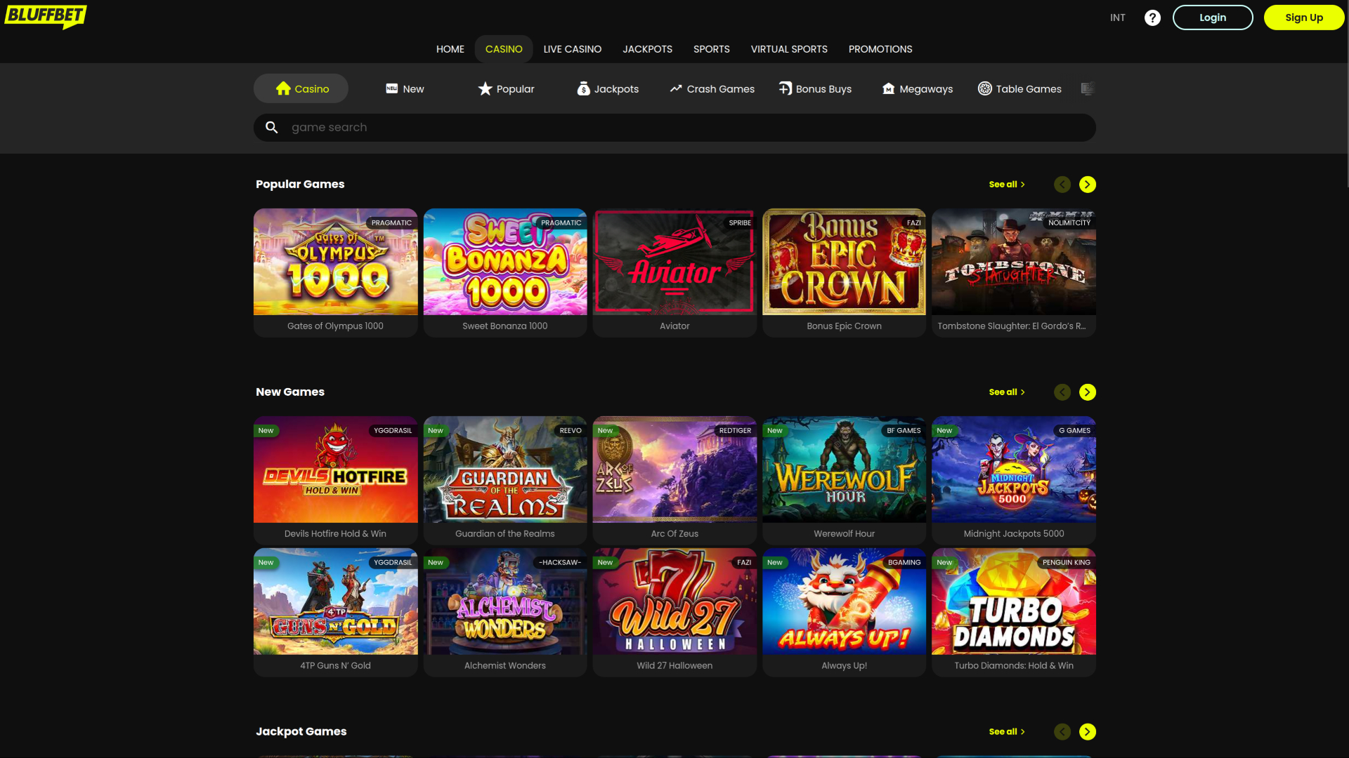 Jeux de BluffBet Casino sur ordinateur