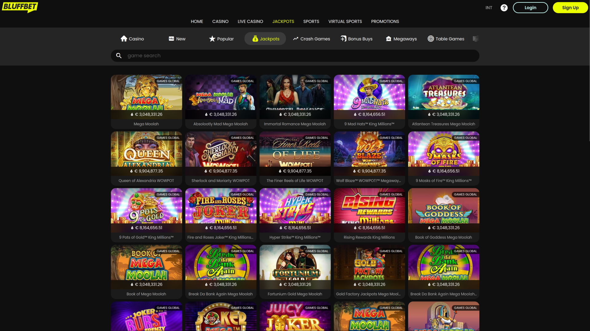 Jackpot de BluffBet Casino sur ordinateur