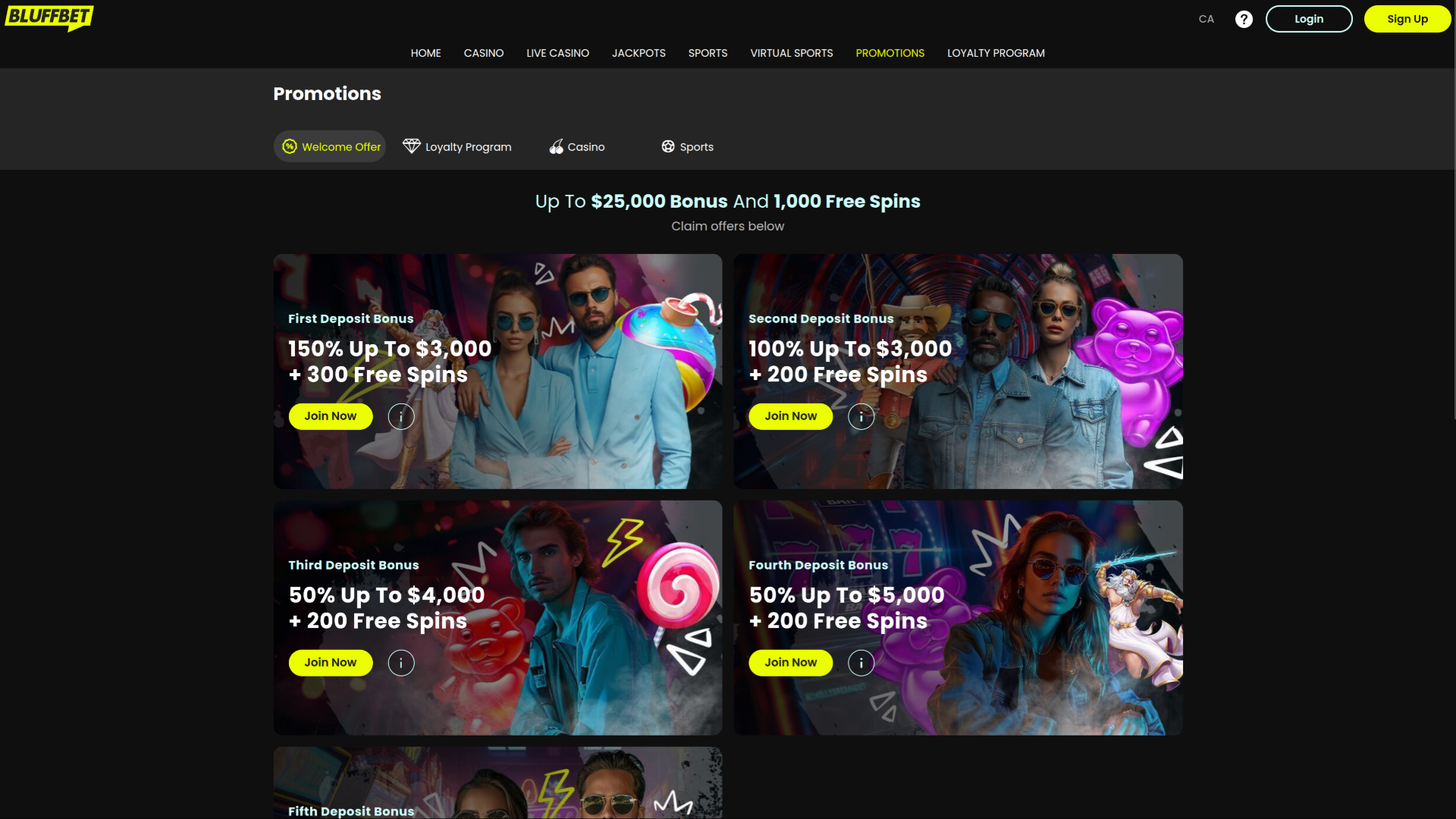 Promotions de BluffBet Casino sur ordinateur