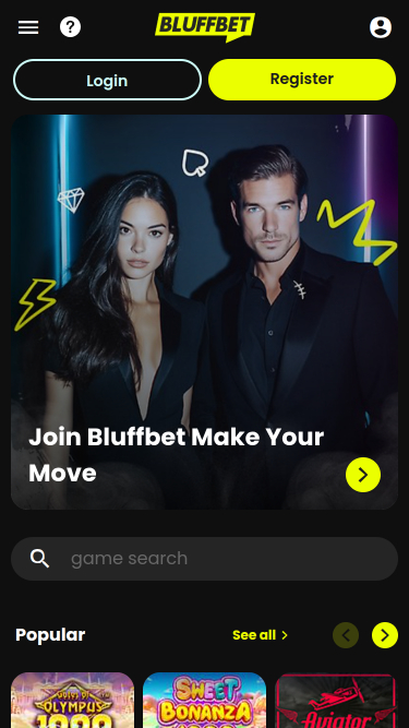 Page d’accueil mobile de BluffBet Casino