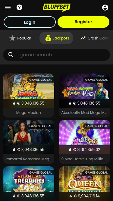 Jackpot mobile de BluffBet Casino