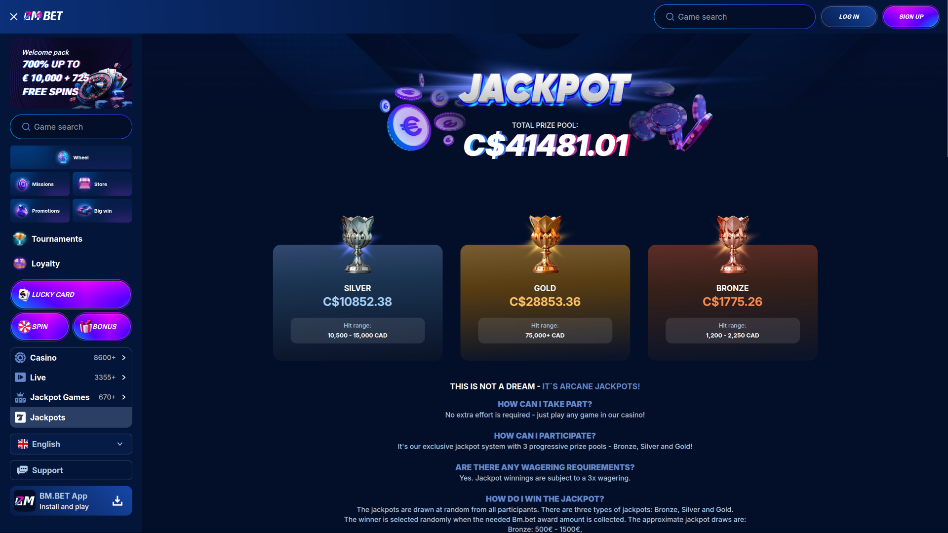 Jackpot de bureau de Bm.bet Casino