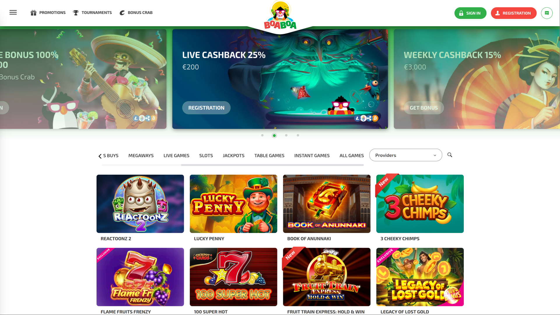 Page d'accueil de bureau de BoaBoa Casino