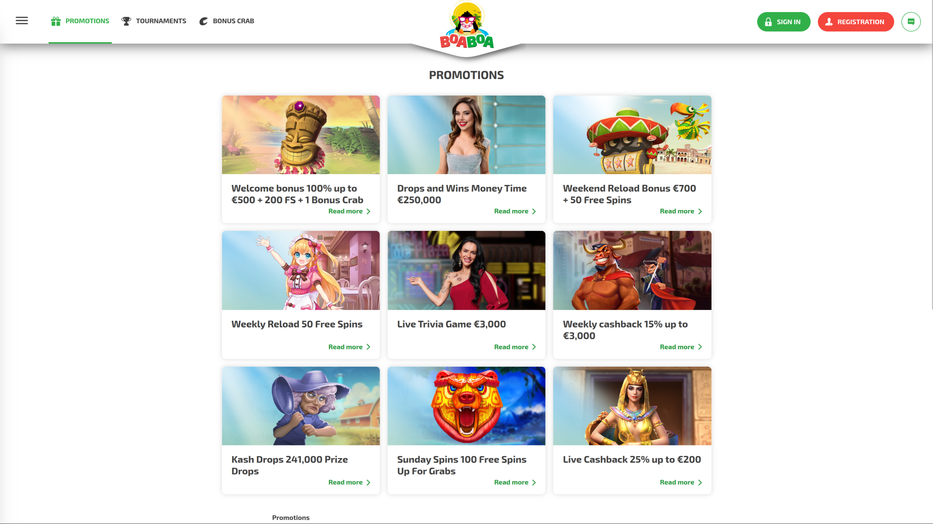 Promotions de bureau de BoaBoa Casino