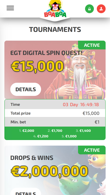 Tournois mobiles de BoaBoa Casino