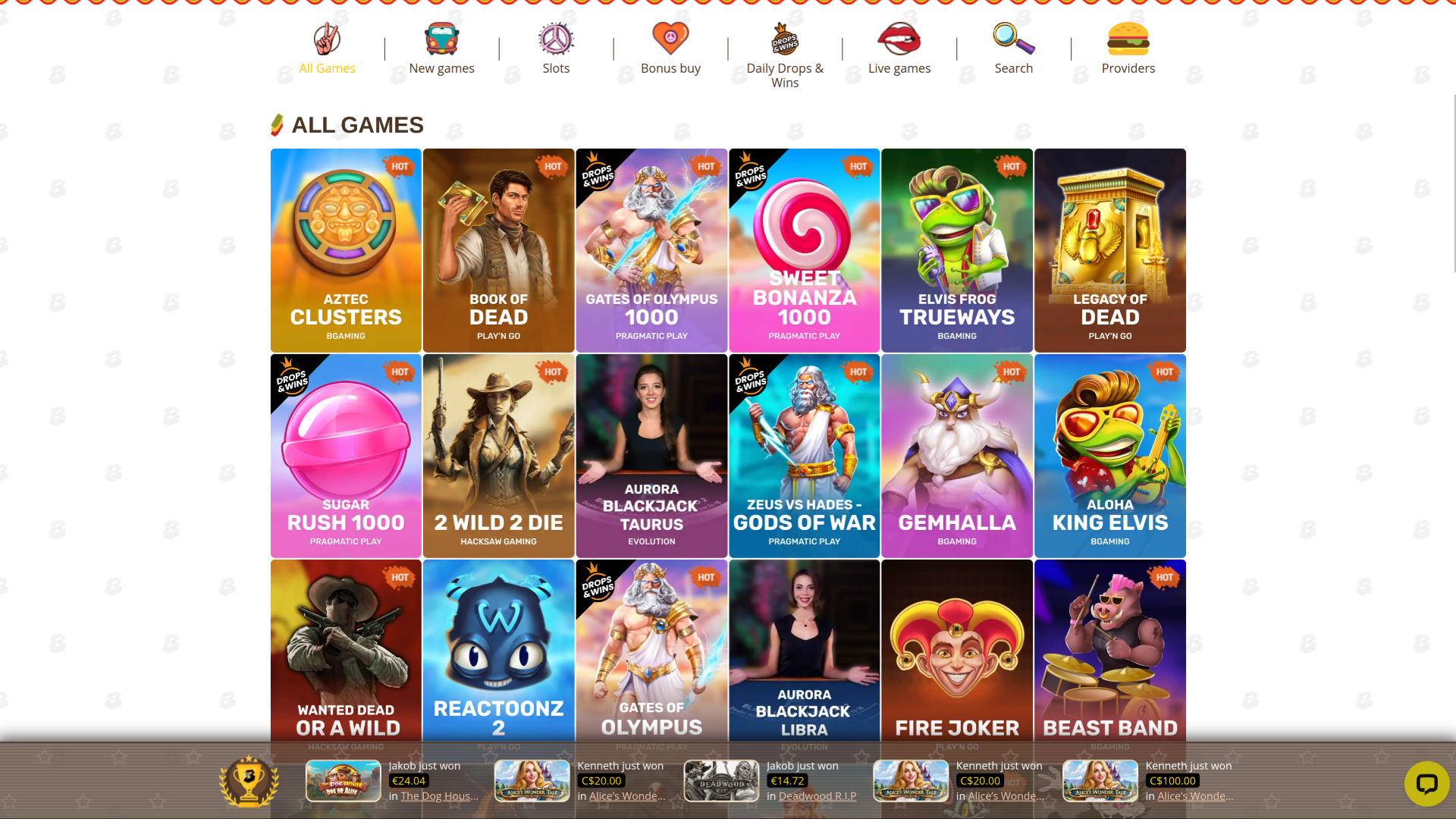 Jeux de bureau de Bob Casino