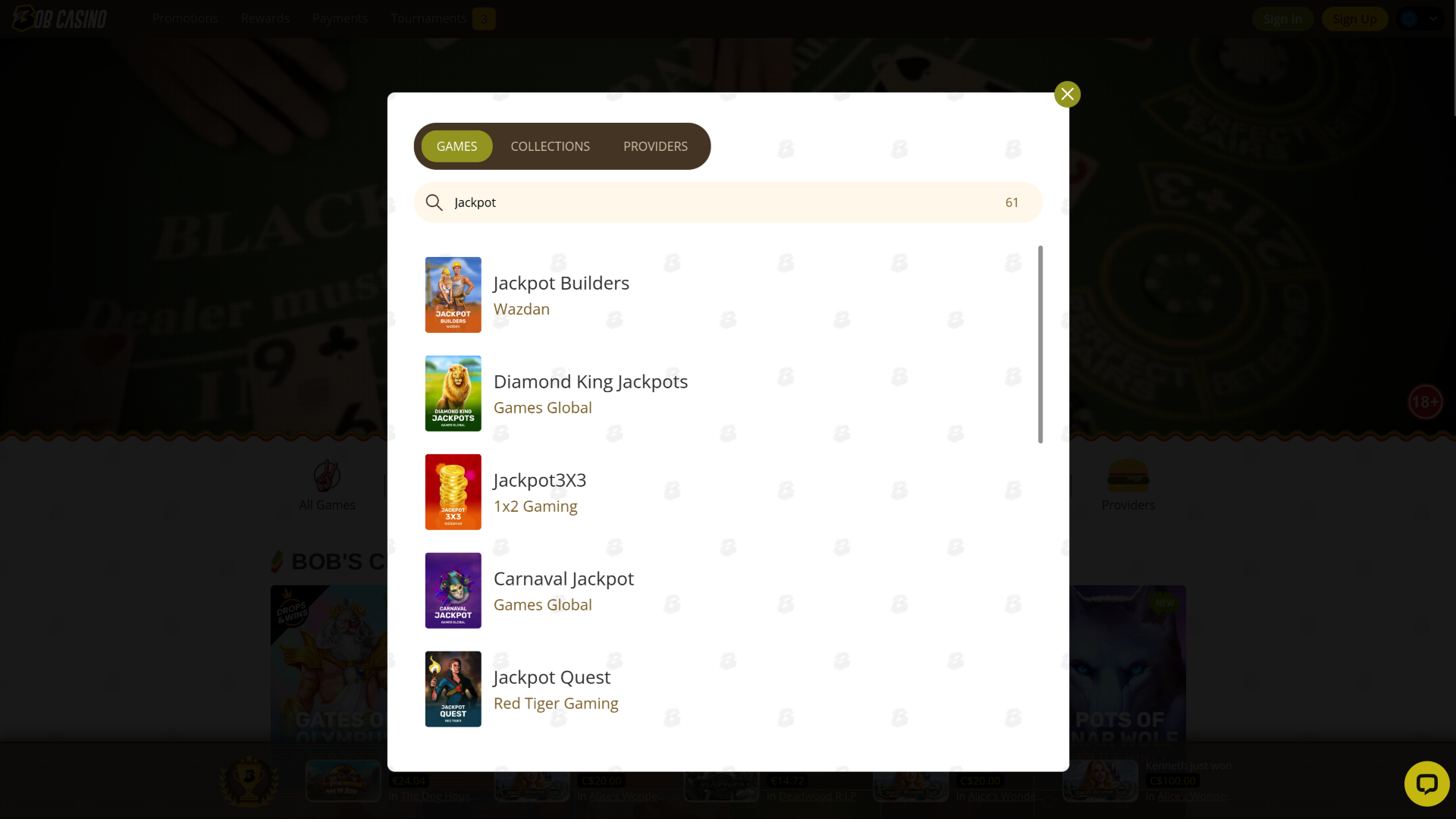 Jackpot de bureau de Bob Casino