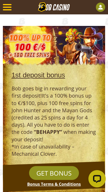 Promotions mobiles de Bob Casino