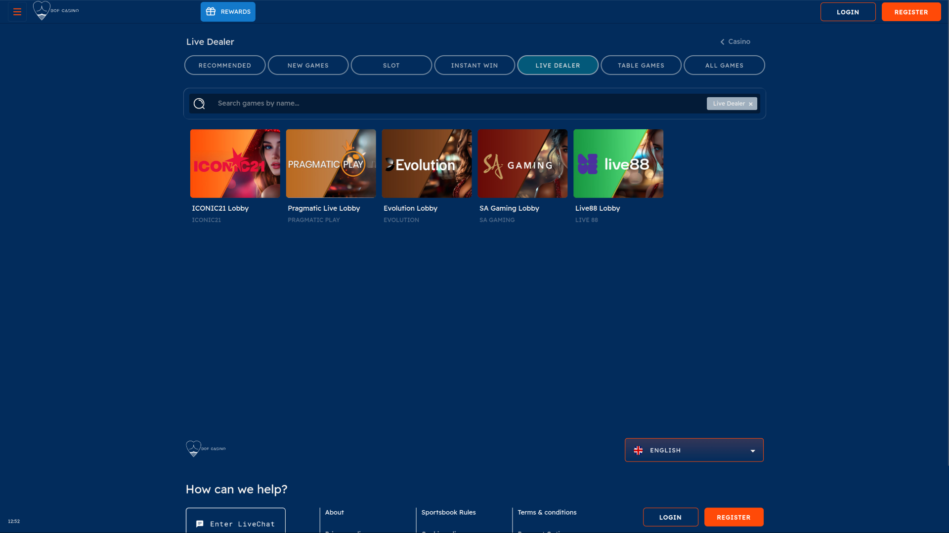 Croupier en direct de bureau de Bof Casino