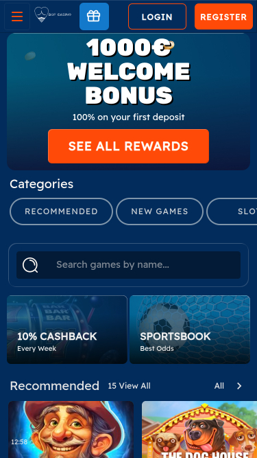 Page d'accueil mobile de Bof Casino