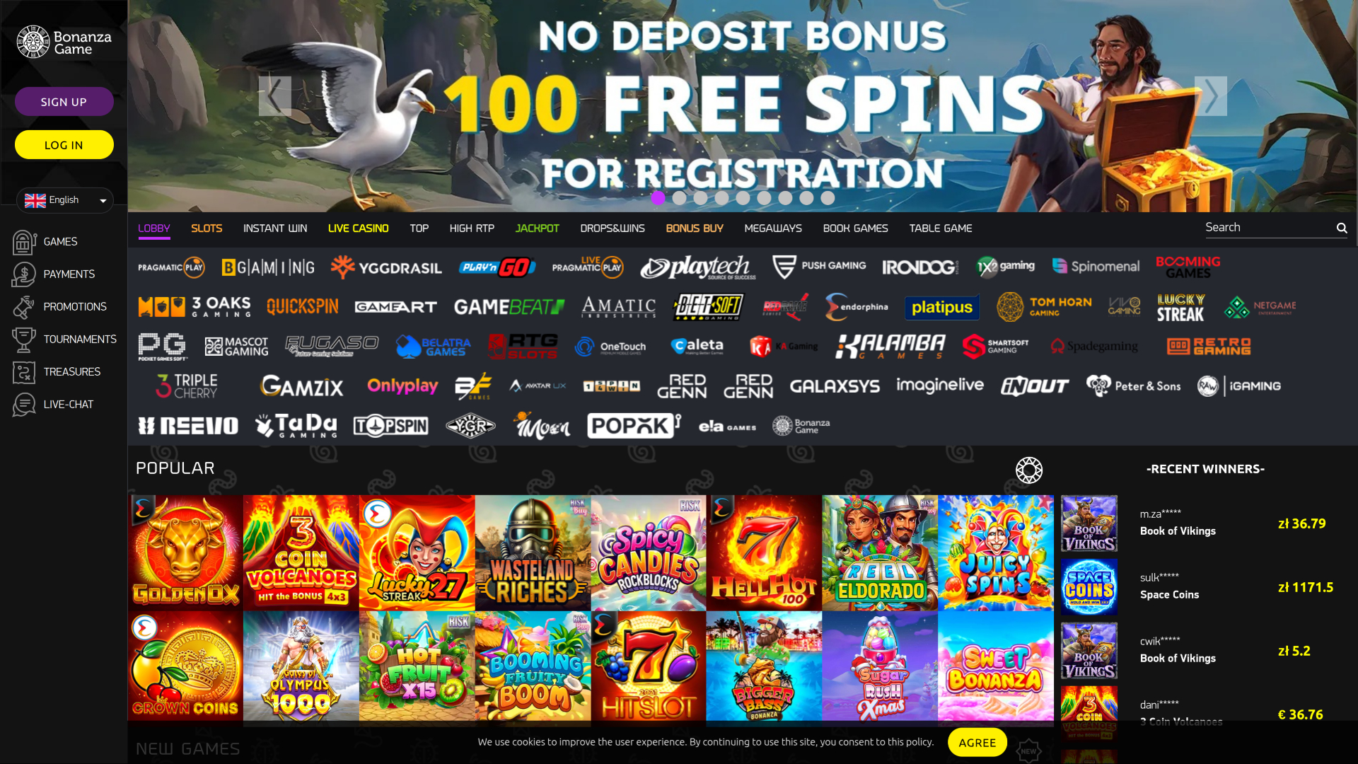 Page d'accueil de bureau de Bonanza Game Casino