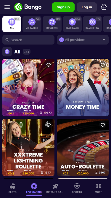 Live dealer mobile di Bongo Casino