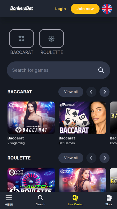 Croupier en direct mobile de BonkersBet Casino