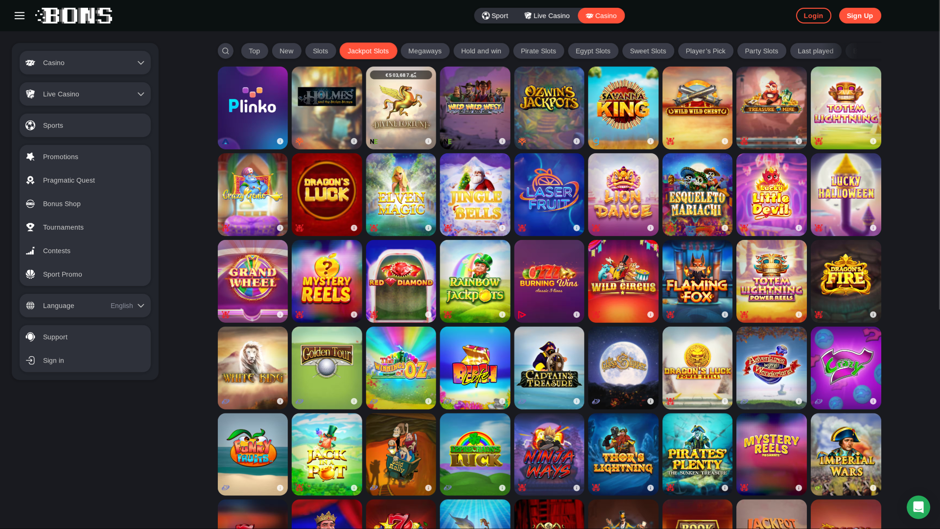 Jackpot de Bons Casino sur ordinateur