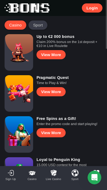 Promotions mobiles de Bons Casino