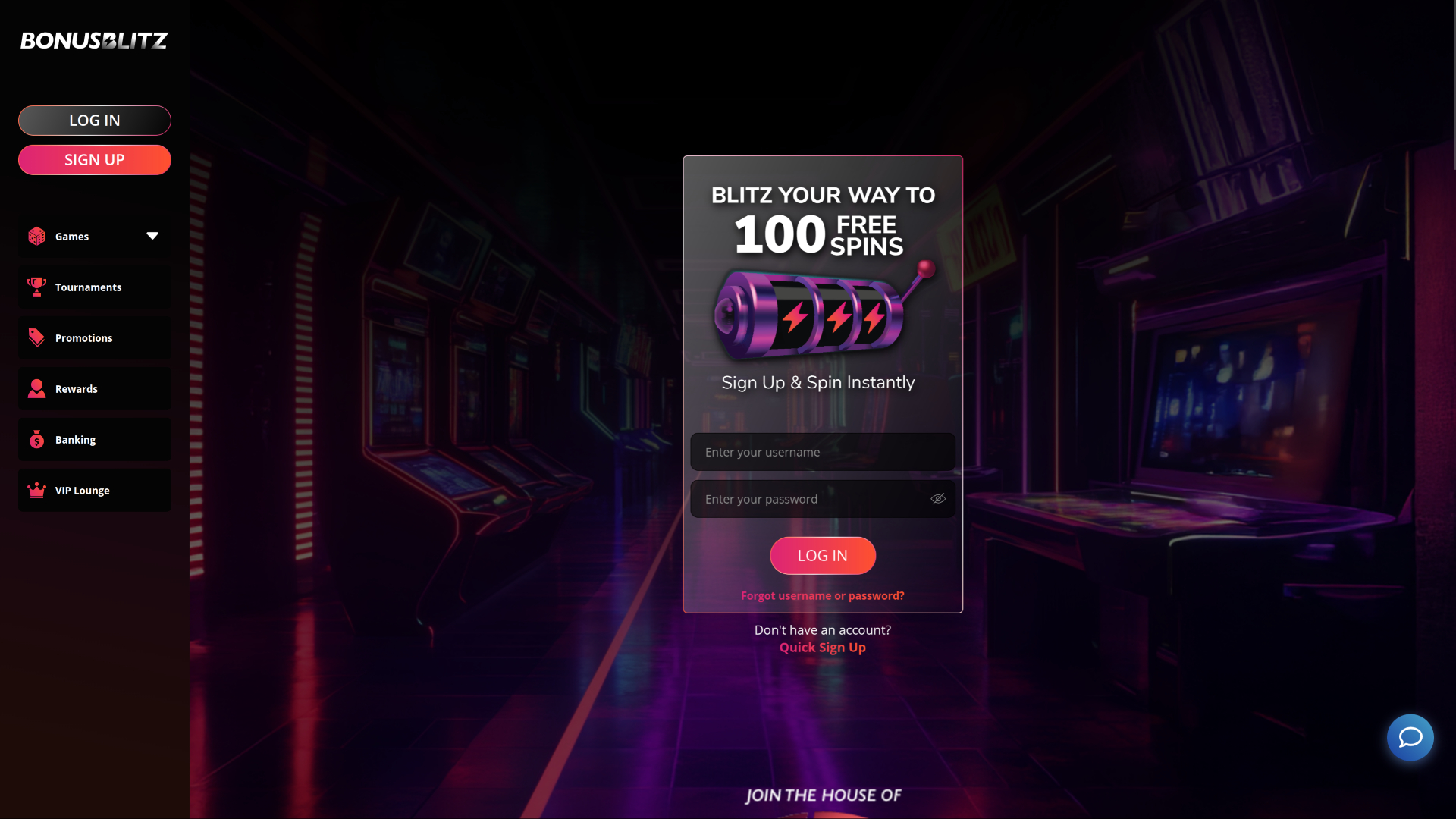 BonusBlitz Casino Desktop-Startseite