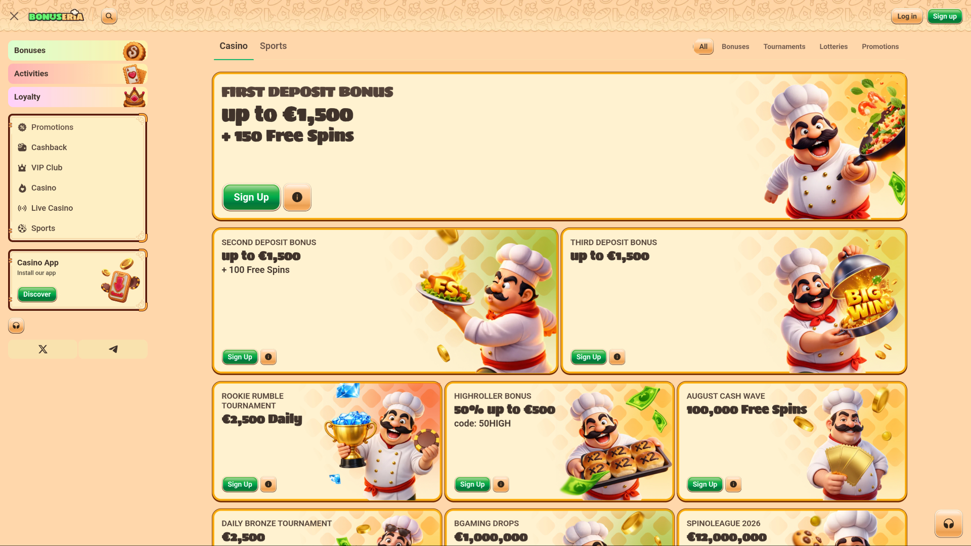 Promoções do Cassino Bonseria para Desktop