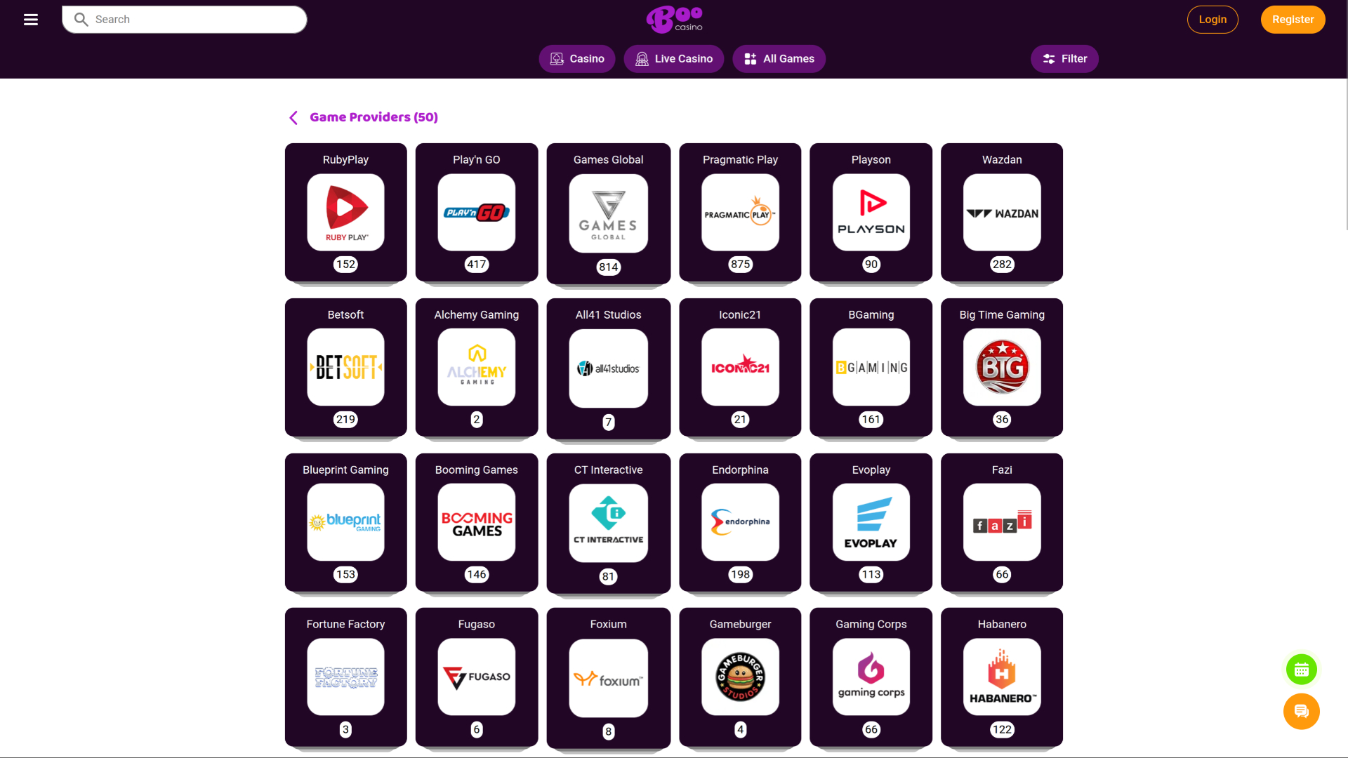 Desarrolladores de juegos de escritorio de Boo Casino