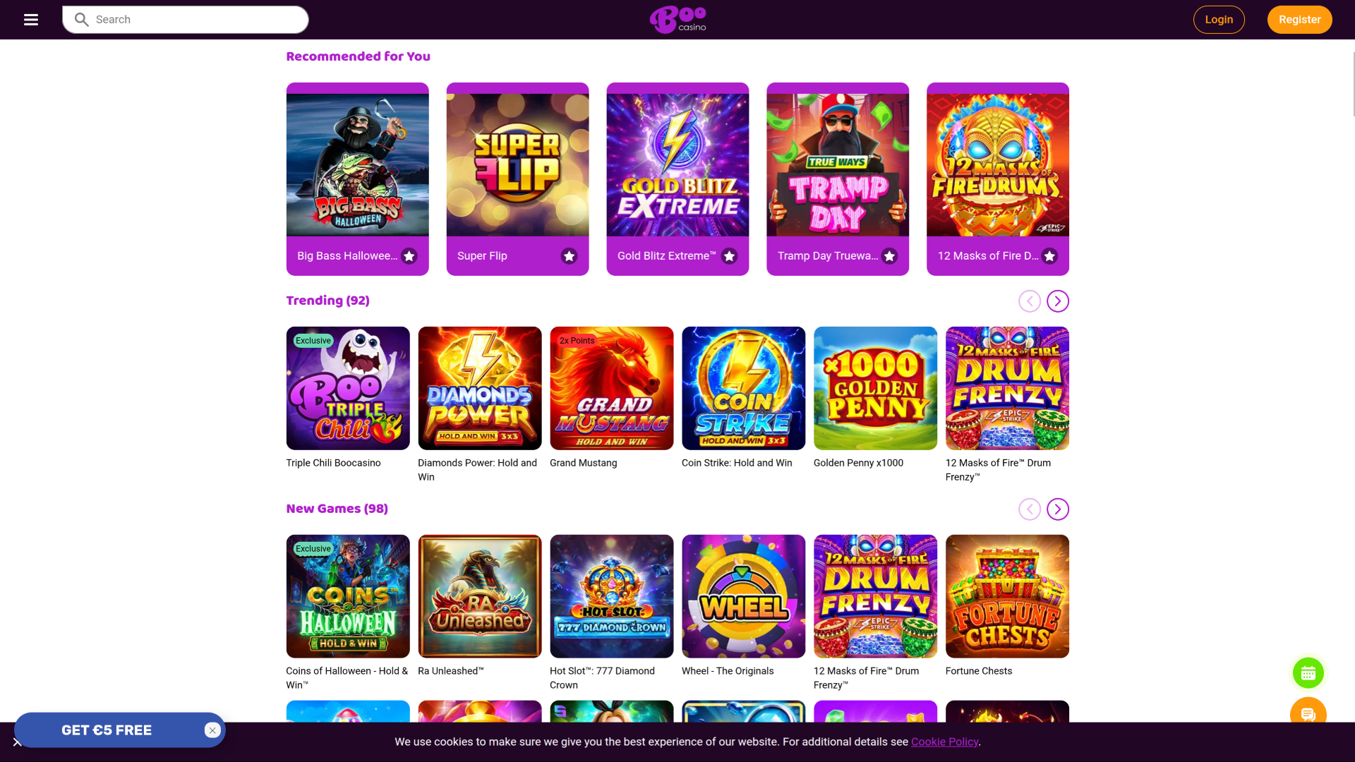Juegos de escritorio de Boo Casino