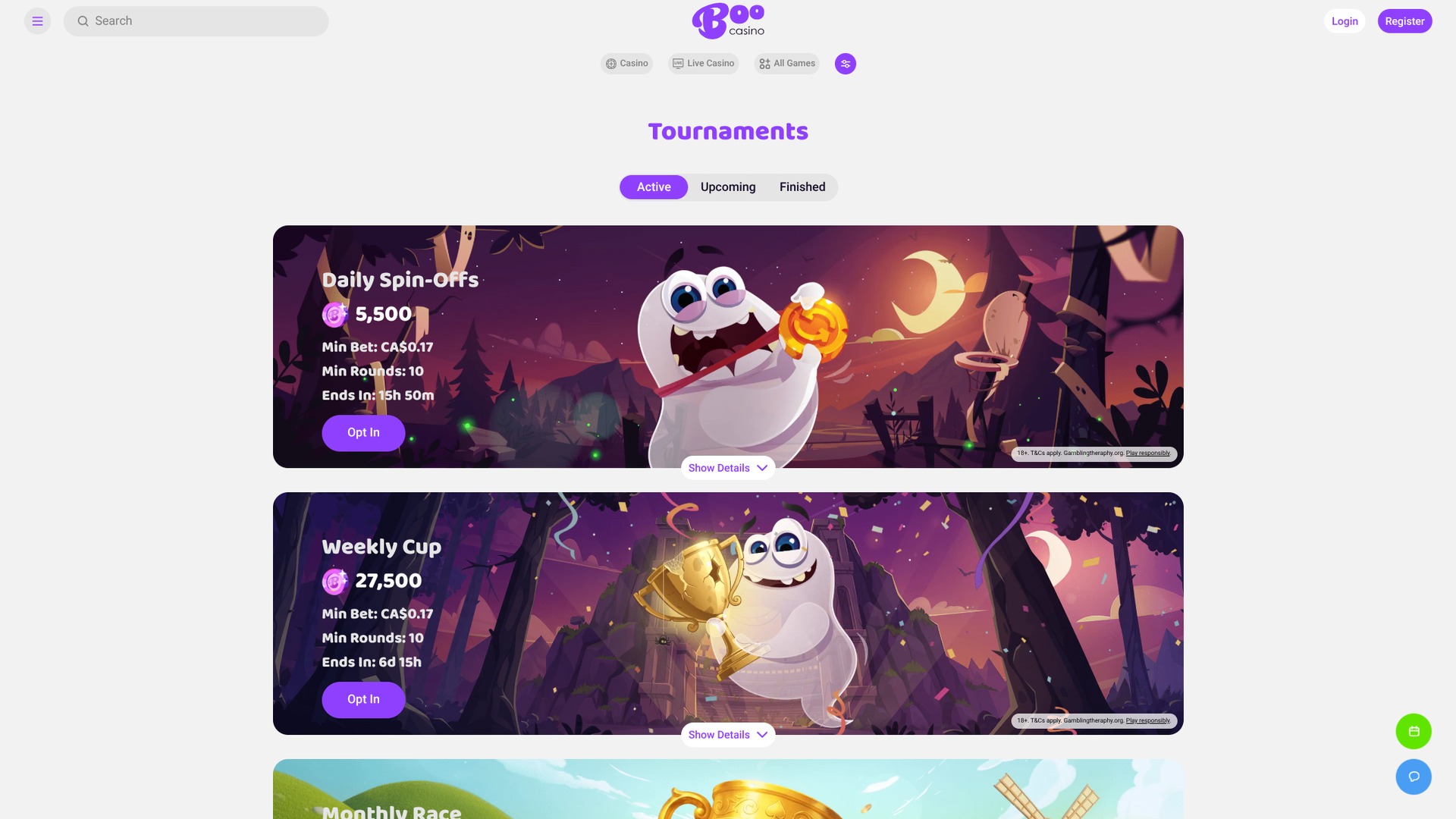 Torneos de escritorio de Boo Casino