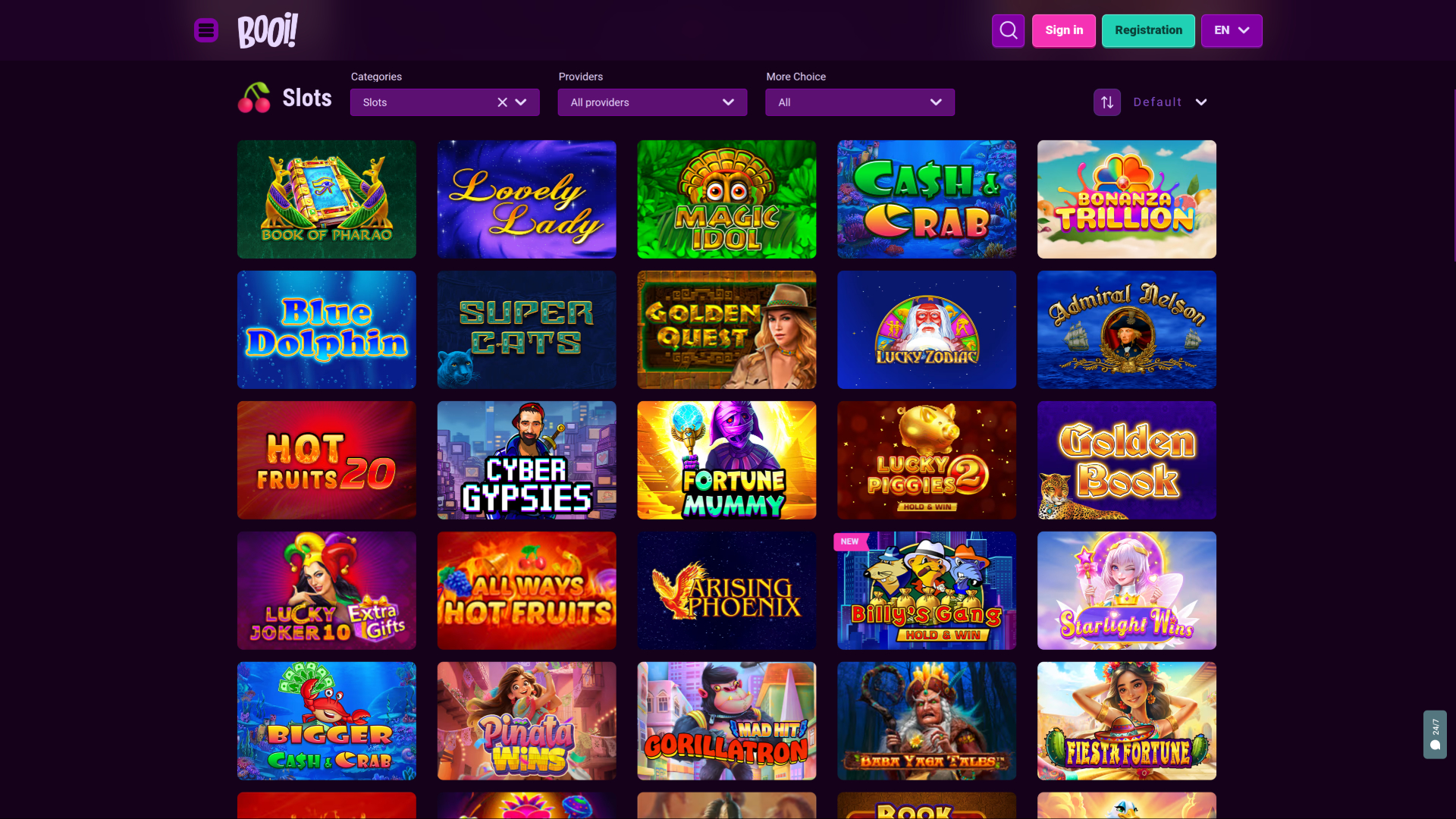 Jogos do Booi Casino para desktop