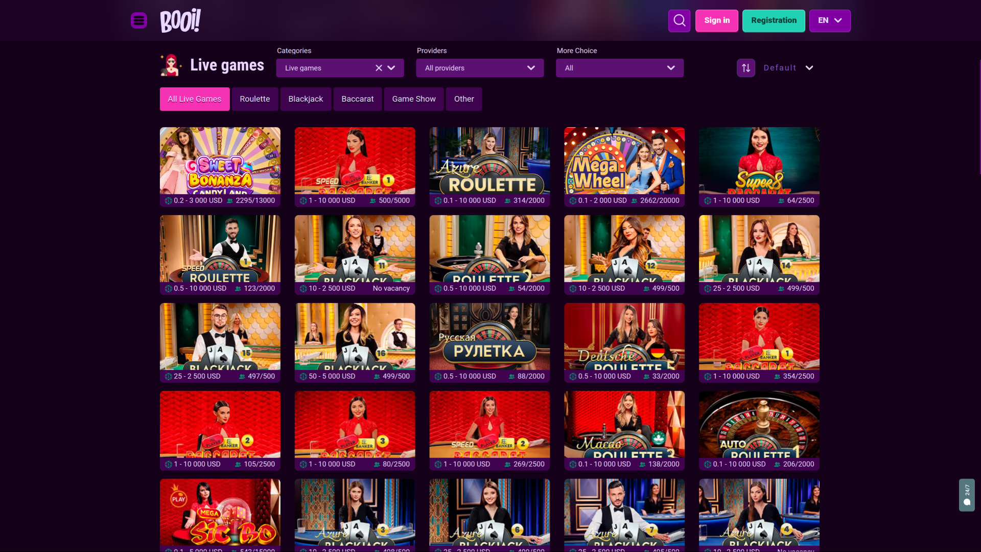 Dealer ao vivo do Booi Casino para desktop