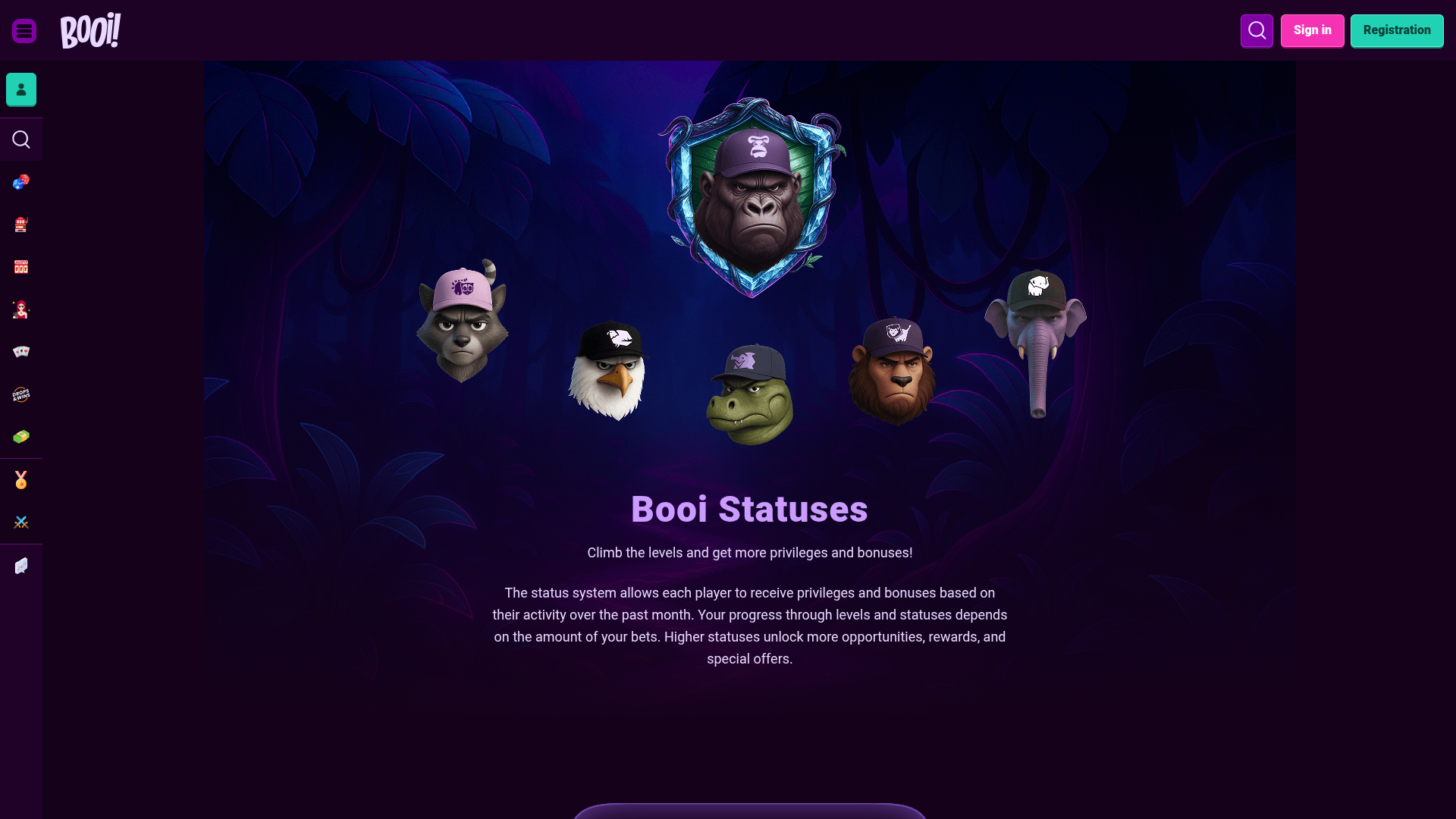 Programa VIP para desktop do Booi Casino