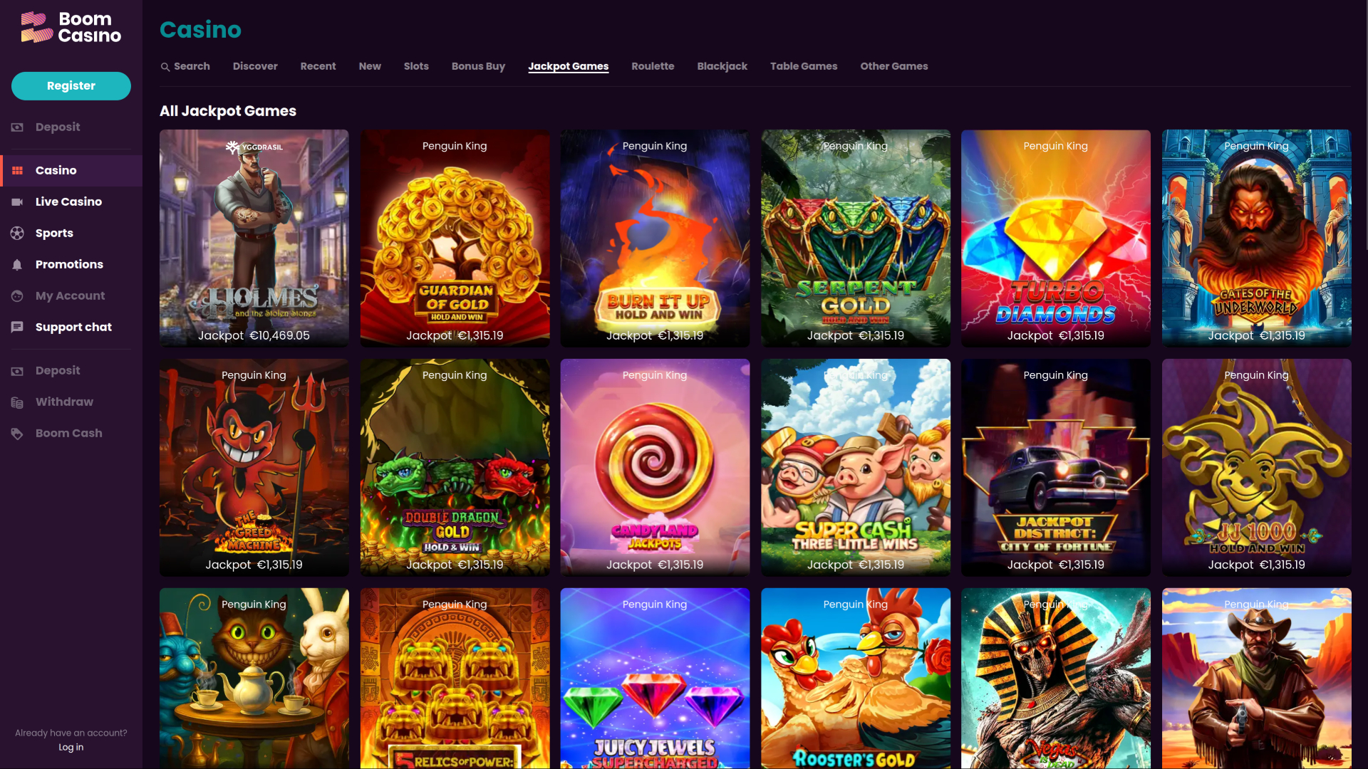 Jackpot de Boom Casino pour ordinateur de bureau