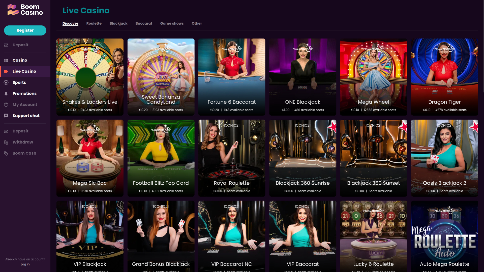 Croupier en direct de Boom Casino pour ordinateur de bureau