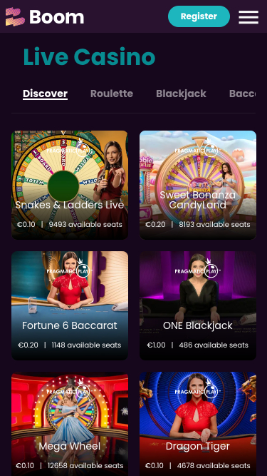 Croupier en direct mobile de Boom Casino