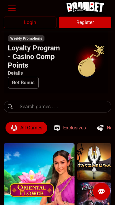 Page d'accueil mobile de Boombet Casino
