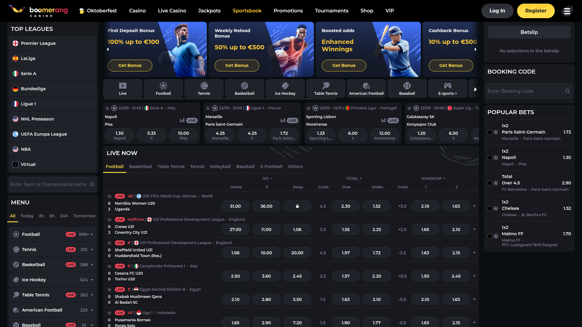 Sports sur ordinateur de Boomerang Casino