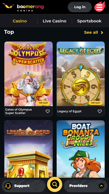 Jeux mobiles de Boomerang Casino