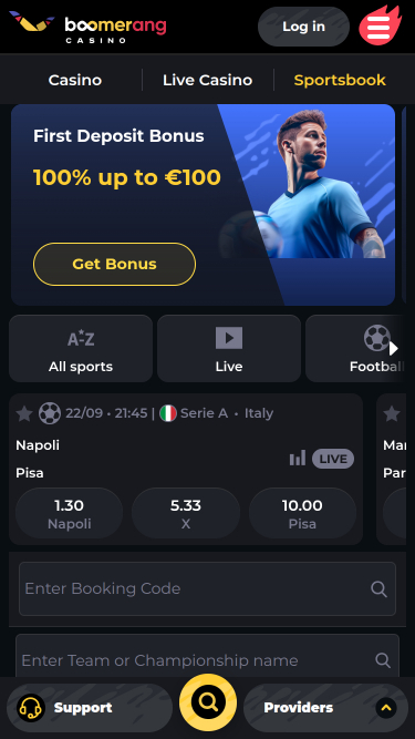 Sports mobiles de Boomerang Casino